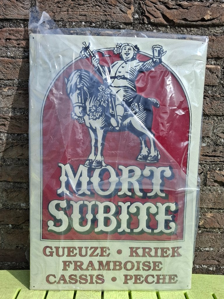 Authentiek reclamebord Mort Subite, Verzamelen, Biermerken, Nieuw, Reclamebord, Plaat of Schild, Overige merken, Ophalen of Verzenden