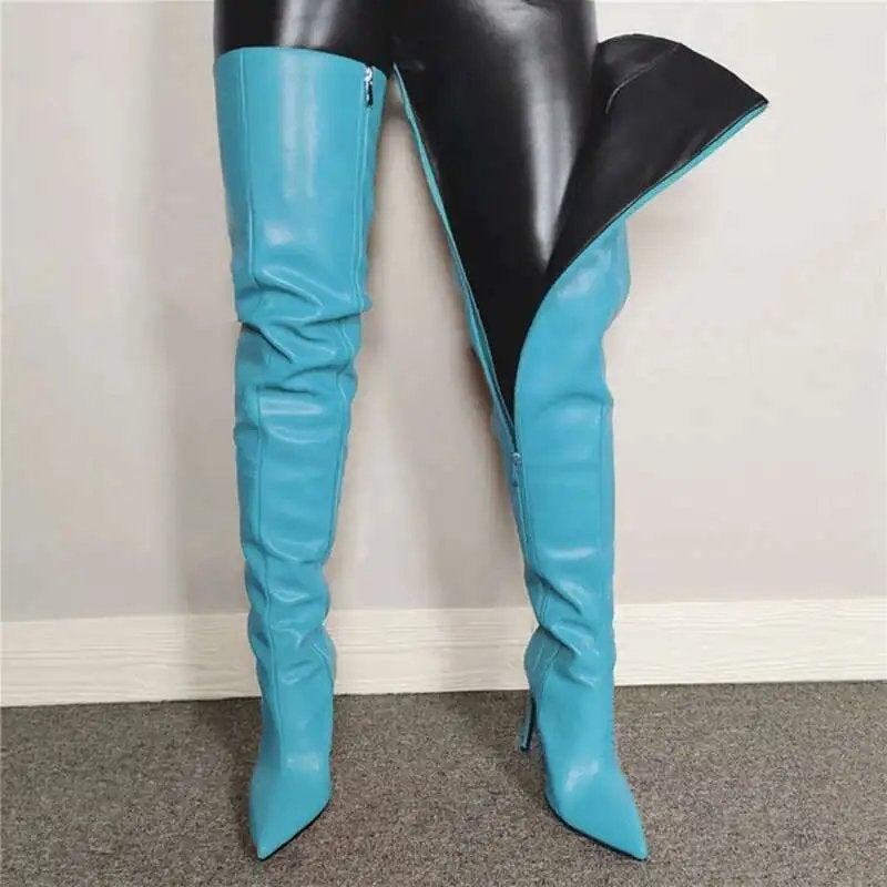 Blauwe leren overknee dames laarzen met rits, Kleding | Dames, Schoenen, Nieuw, Hoge laarzen, Blauw, Verzenden