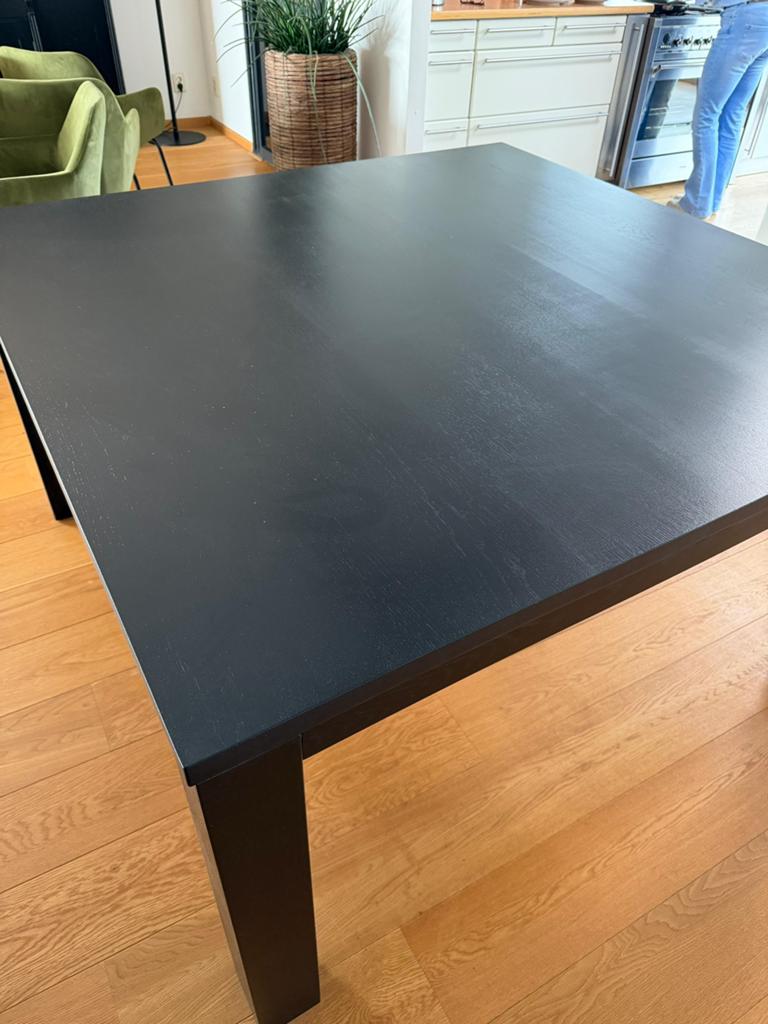 Zwarte vierkante eettafel, Ophalen, Gebruikt, 150 tot 200 cm, Vierkant
