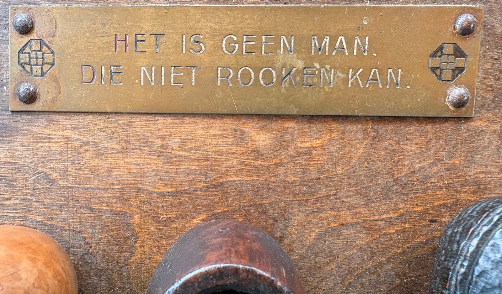 Vintage pijpenrek met 5 diverse pijpen en spreuk, Verzamelen, Ophalen of Verzenden, Gebruikt, (Water)pijp