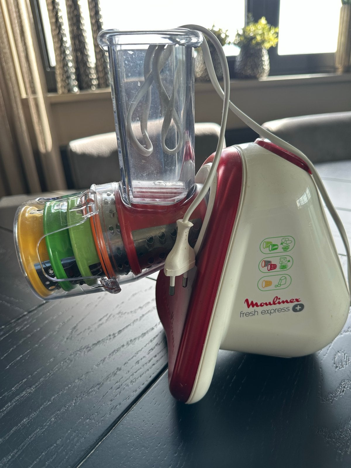 Moulinex Fresh Express + elektrische rasp/snijmachine, Gebruikt, Kunststof, Ophalen of Verzenden, Snijmachine