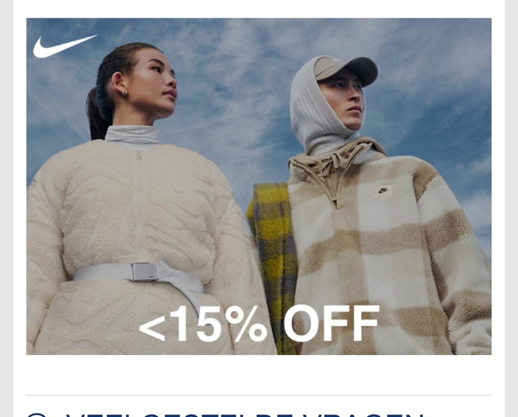 Nike korting code 15%, Eén persoon, Kortingsbon