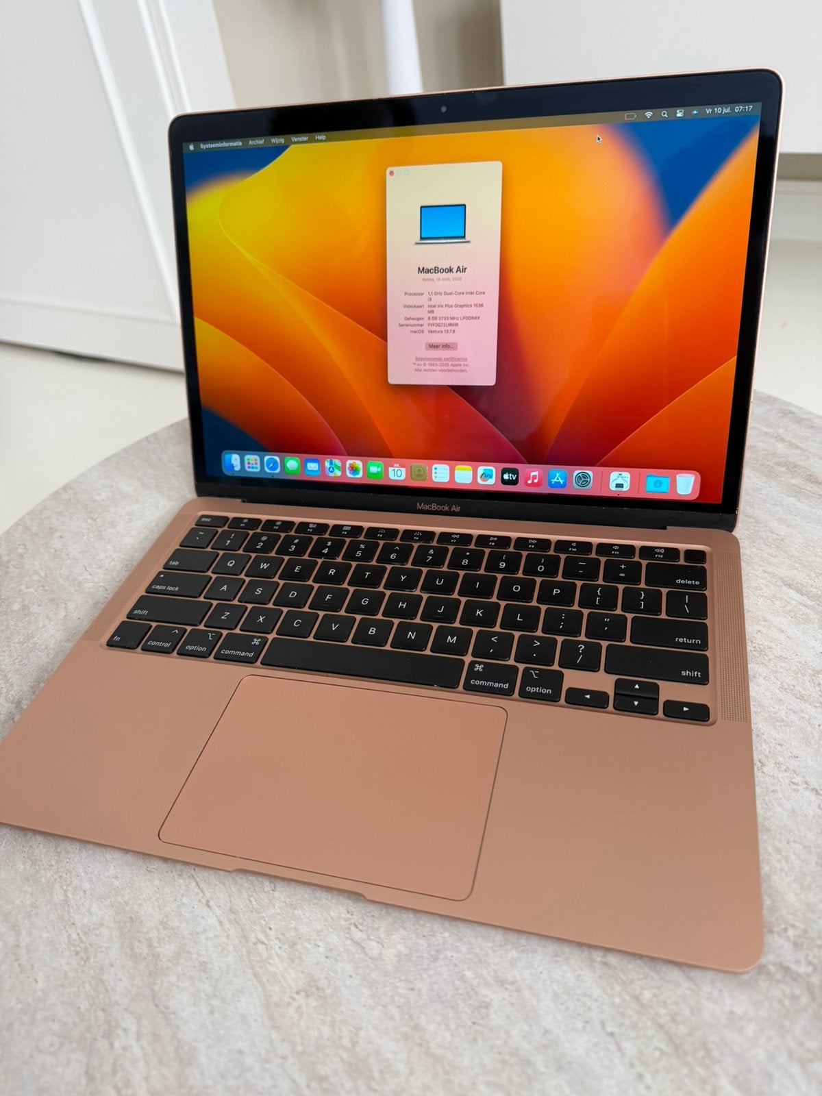 MacBook Air 13” 2020 Rose Gold in zeer nette staat., Computers en Software, Apple Macbooks, 13 inch, Minder dan 2 Ghz, Ophalen of Verzenden
