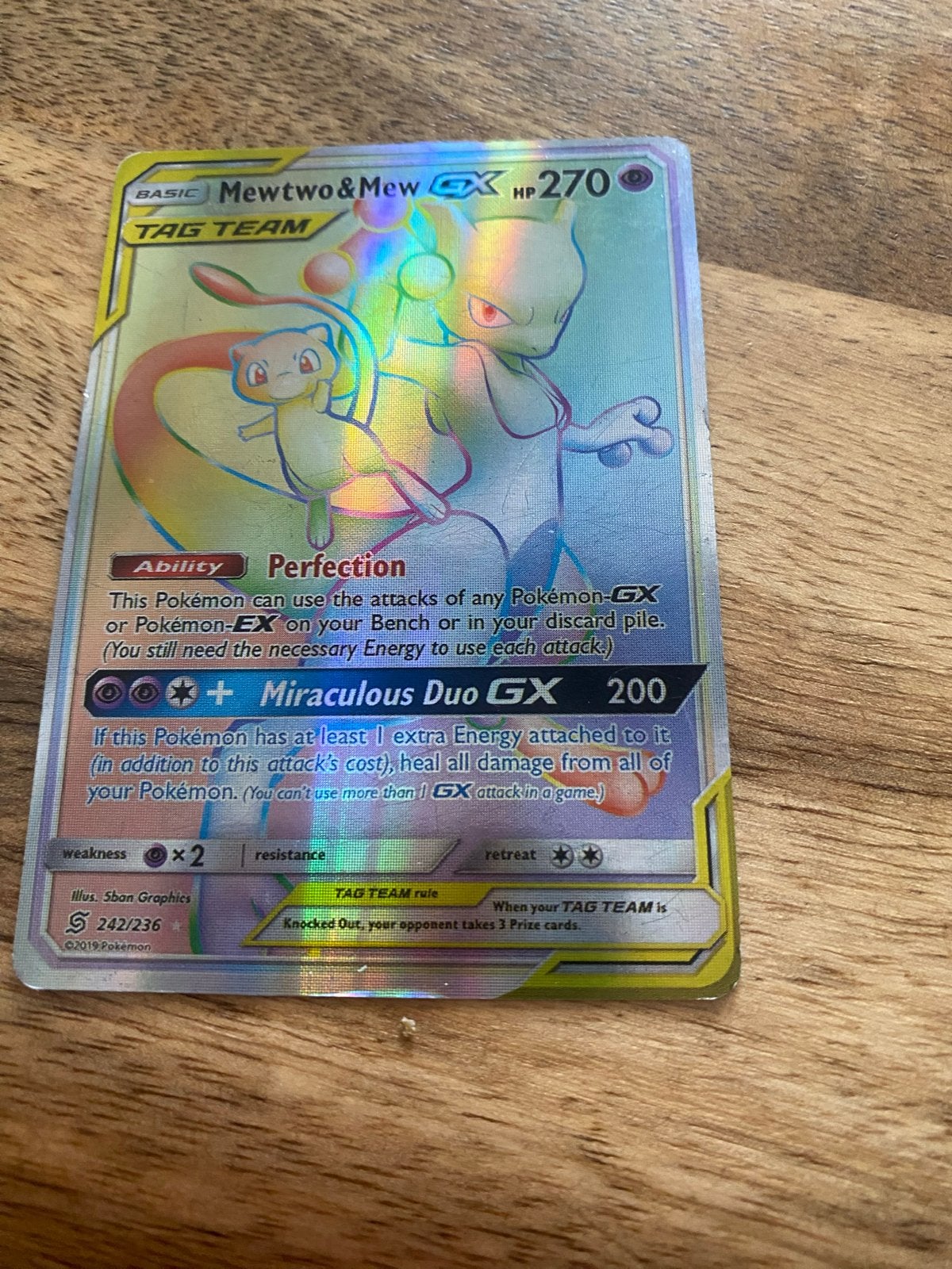 Mewtwo & Mew GX TAG TEAM Pokémon Kaart (242/236), Ophalen, Zo goed als nieuw, Losse kaart, Foil