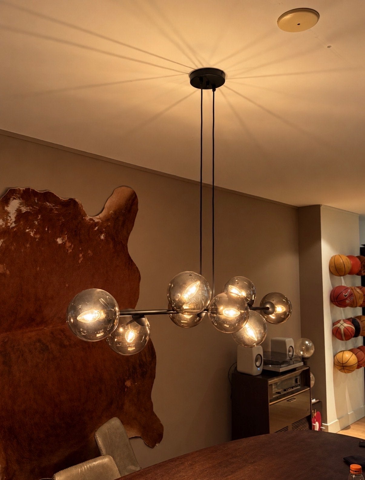 Hanglamp met glazen bollen, Ophalen, Zo goed als nieuw, Glas, E27 (groot)