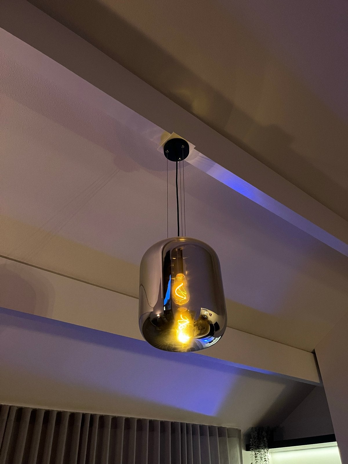 Moderne smoke glazen hanglamp (bal), Ophalen, Zo goed als nieuw, Glas, E27 (groot)