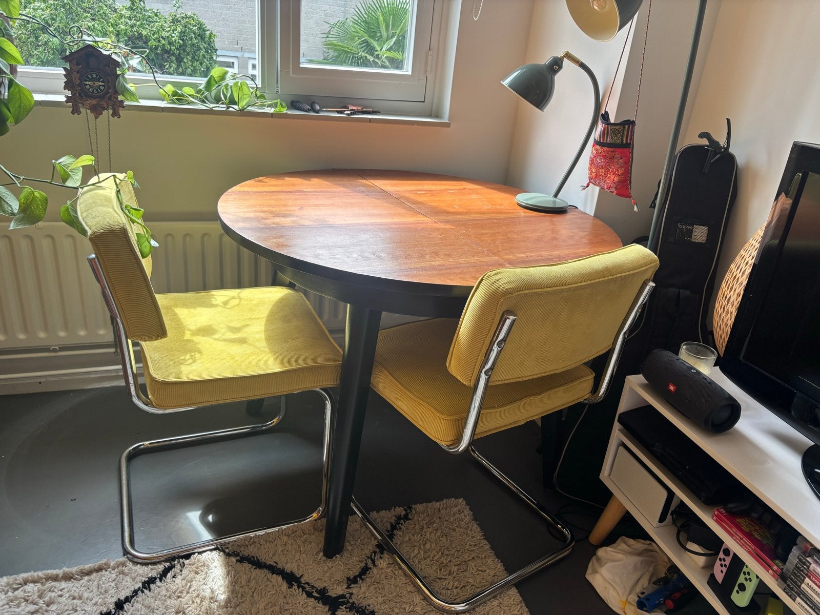 Corduroy Gele Stoelen (2x), Huis en Inrichting, Stoelen, Ophalen, Vintage, retro, Gebruikt, Twee