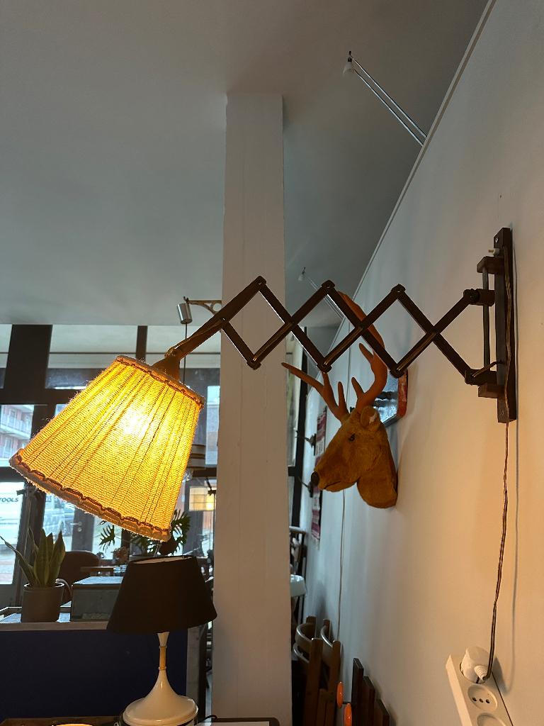 SALE: Vintage design houten schaarlamp, midcentury wandlamp, Ophalen, Gebruikt, -, -