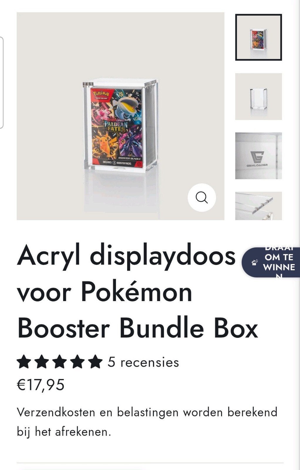 Gemloader Acryl Displaydoos voor Pokémon Booster Bundle, Ophalen of Verzenden, Zo goed als nieuw, Overige typen