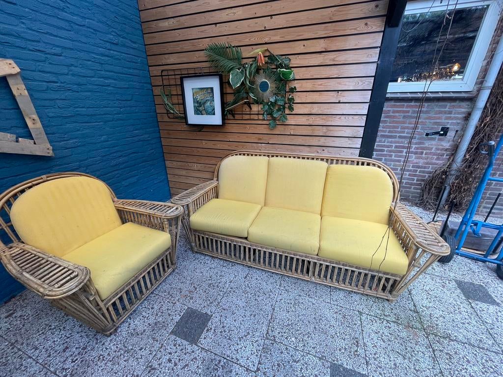 Rotan bank met stoel, Tuin en Terras, Ophalen, Gebruikt, Bank, Tuinset