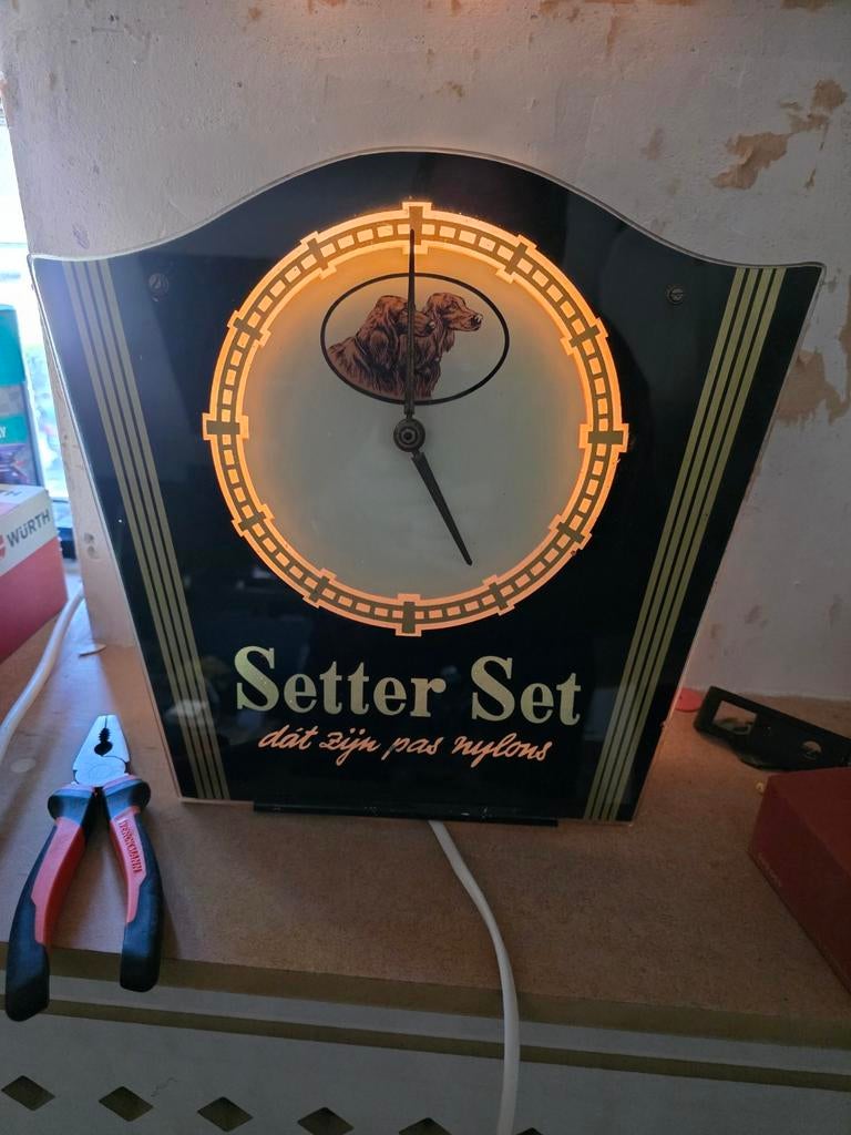 Vintage Setter Set lichtreclameklok - Mooie uitstraling, Ophalen of Verzenden