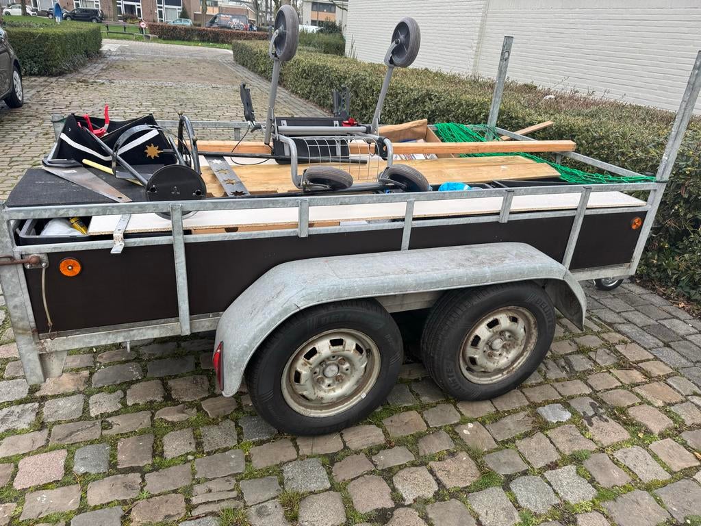 Robuuste aanhangwagen met dubbele as, Ophalen of Verzenden, Gebruikt