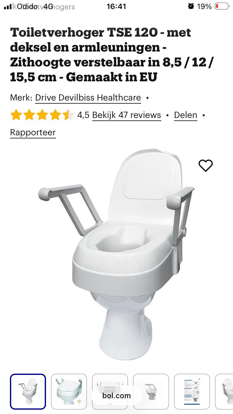 Toiletverhoger TSE 120 met deksel en atmleuningen, Ophalen, Nieuw