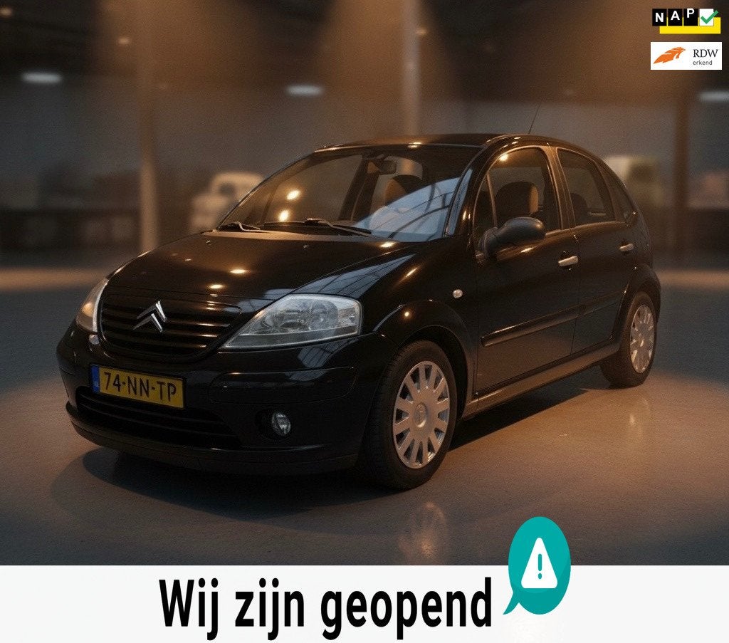 Citroen C3 1.4i Exclusive-1 jaar apk-airco, Auto's, Voorwielaandrijving, Zwart, Origineel Nederlands, Bedrijf