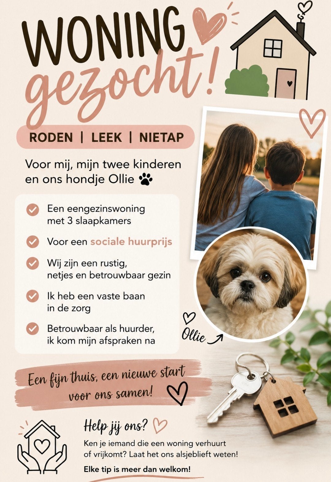 huurwoning gezocht roden/leek/nietap