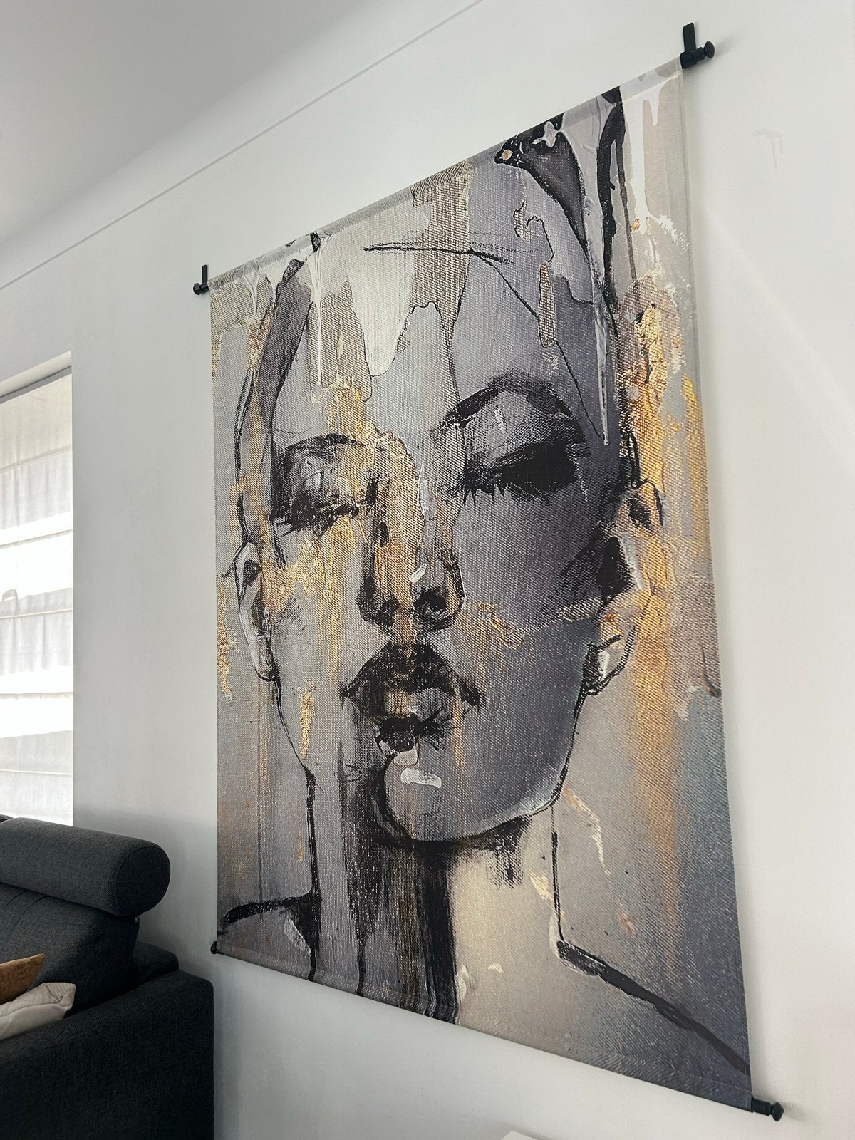 Wandkleed Gezicht Grijs 140 x 170 cm, Ophalen, 140 cm, Zo goed als nieuw, Met ophangsysteem