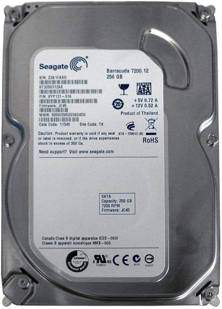 Seagate Barracuda 7200.12 ST3250312AS 250GB HDD 3.5" SATA, Intern, Gebruikt, Ophalen of Verzenden, Seagate Ironwolf