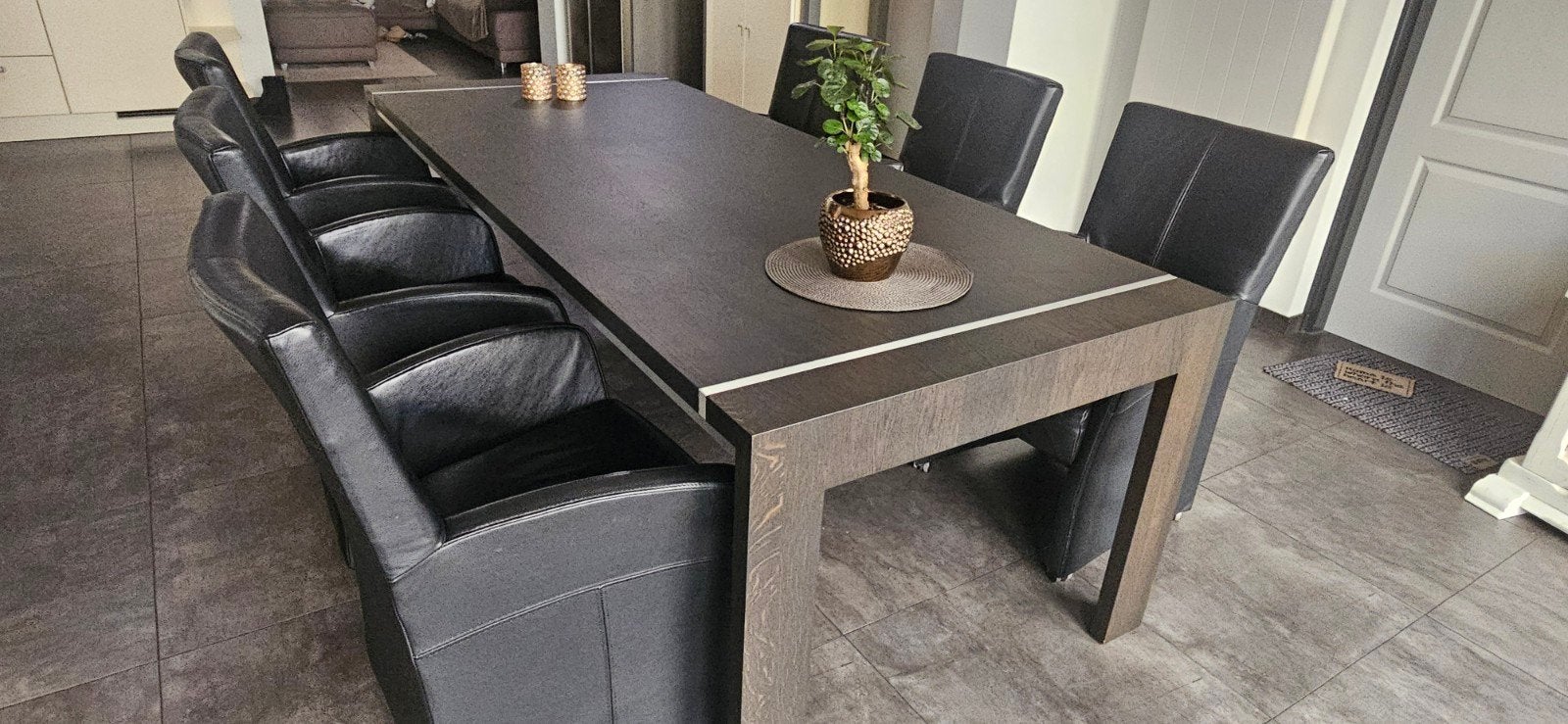 6x Echt lederen eetkamerstoelen - Zeer mooie kwaliteit, Gebruikt, Zwart, Leer, Ophalen of Verzenden