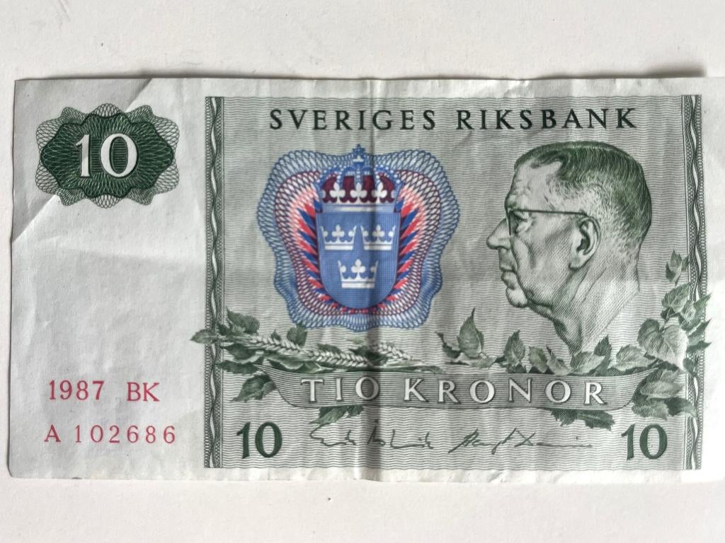 Zweeds bankbiljet 10 Kronen (Sweriges Riksbank 1987), Ophalen of Verzenden, Overige landen, Los biljet