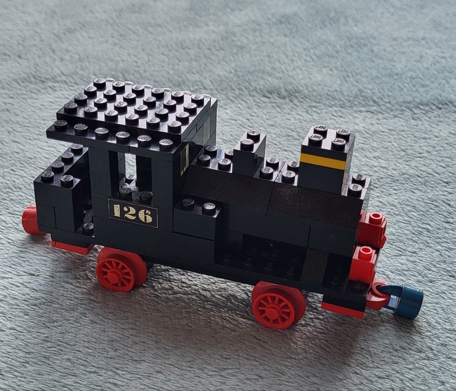 Lego trein blauwe rails duw locomotief (set 126) + boekje., Gebruikt, Lego, Compleet, Ophalen of Verzenden