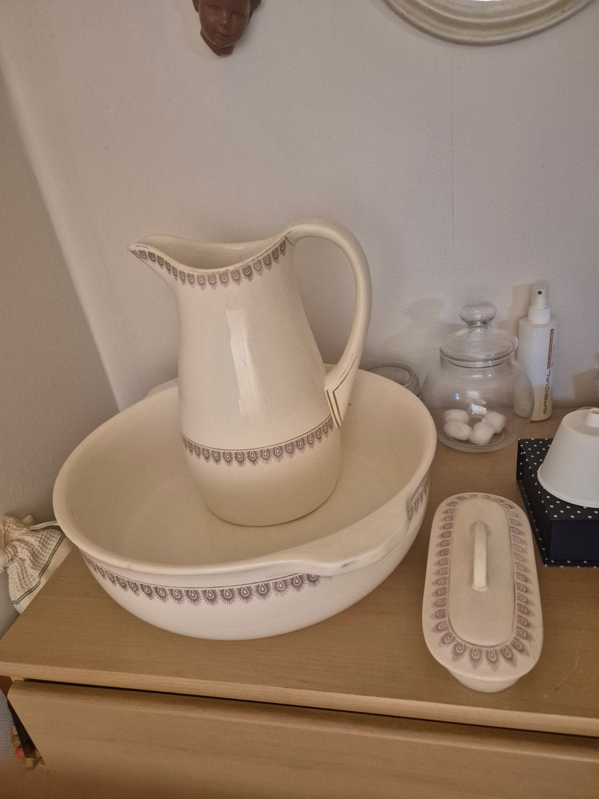 Antieke waskom en kan set met zeepbakje, Antiek en Kunst, Ophalen of Verzenden