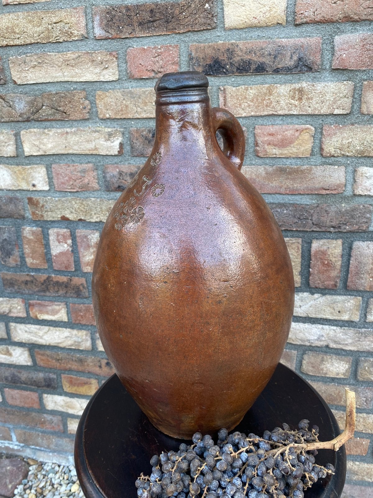 Antieke Rijnlandse steengoed kruik, 41 cm, Ophalen