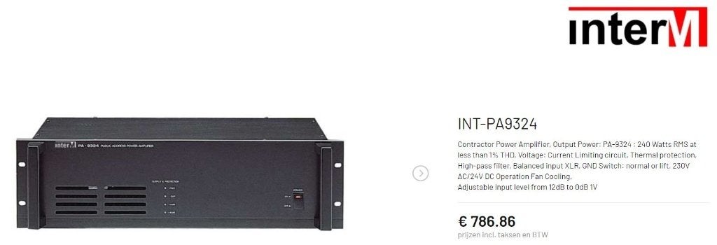 INTER-M PA-9324 Power Amplifier, Versterker 240W, Ophalen, Gebruikt, 120 watt of meer, Overige merken