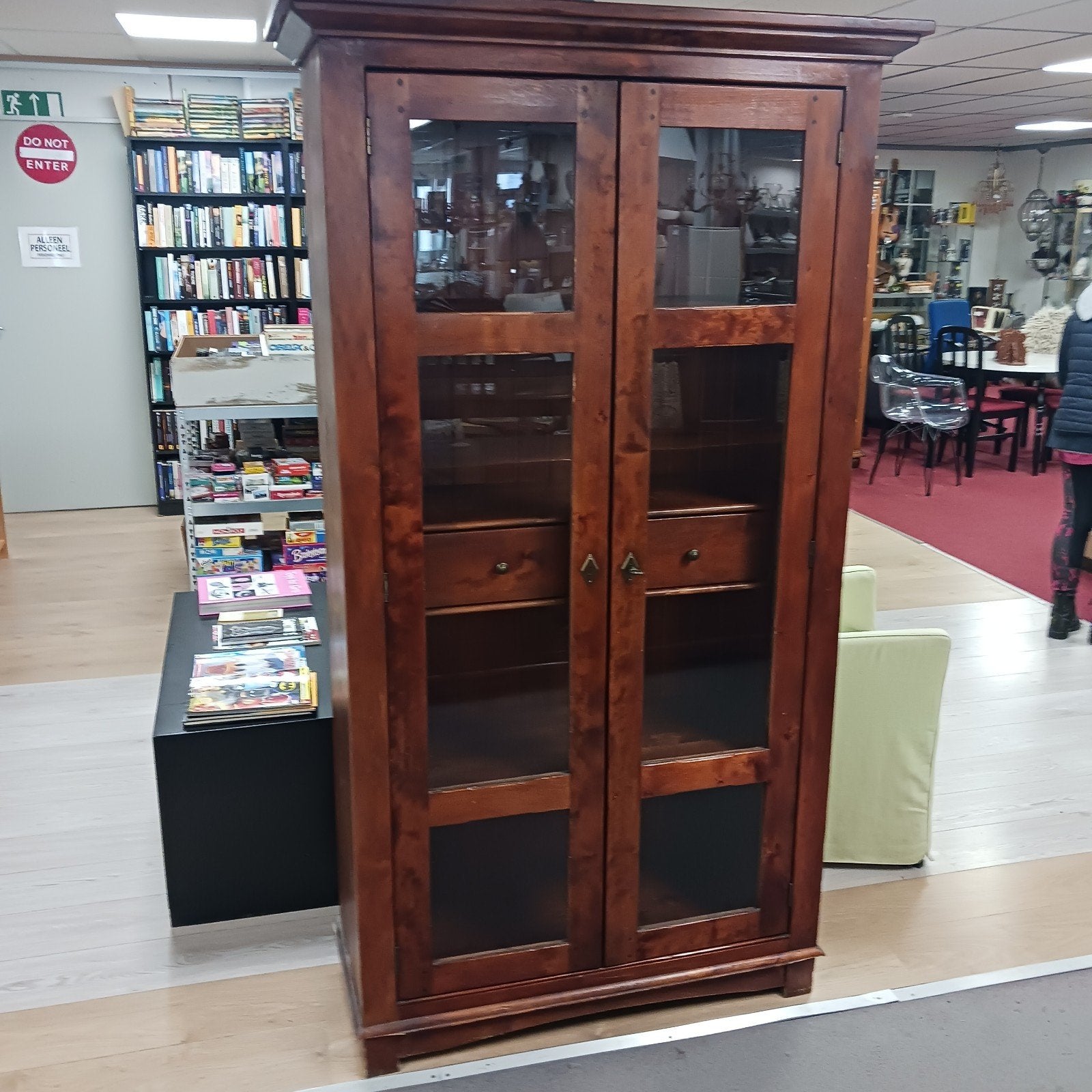 Teak kast met glazen deuren - 197 cm hoog, 112 cm breed, Ophalen, Gebruikt, 100 tot 150 cm, Klassiek