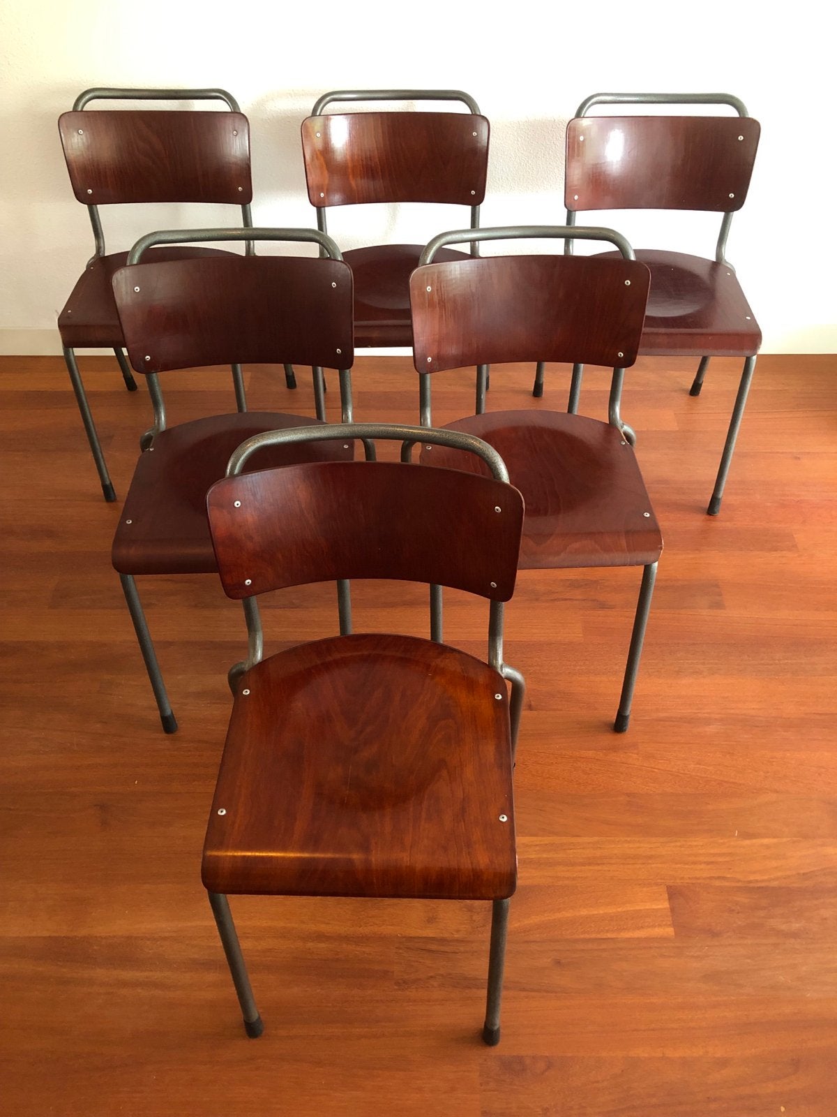 Set van 6 Gispen Delft retro design stoelen, Ophalen, Gebruikt, Bruin, Retro vintage dutch design