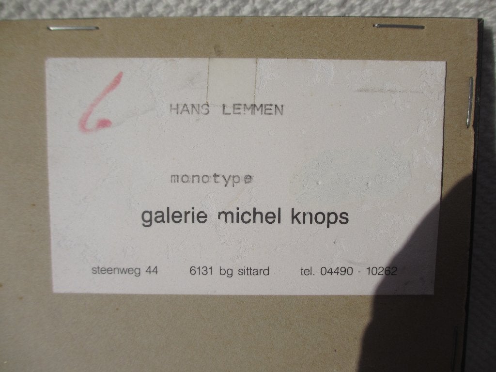 HANS LEMMEN MONOTYPE[uniek kunstwerk 1988], Ophalen of Verzenden, Overige techniek, Dieren en Natuur, Ingelijst