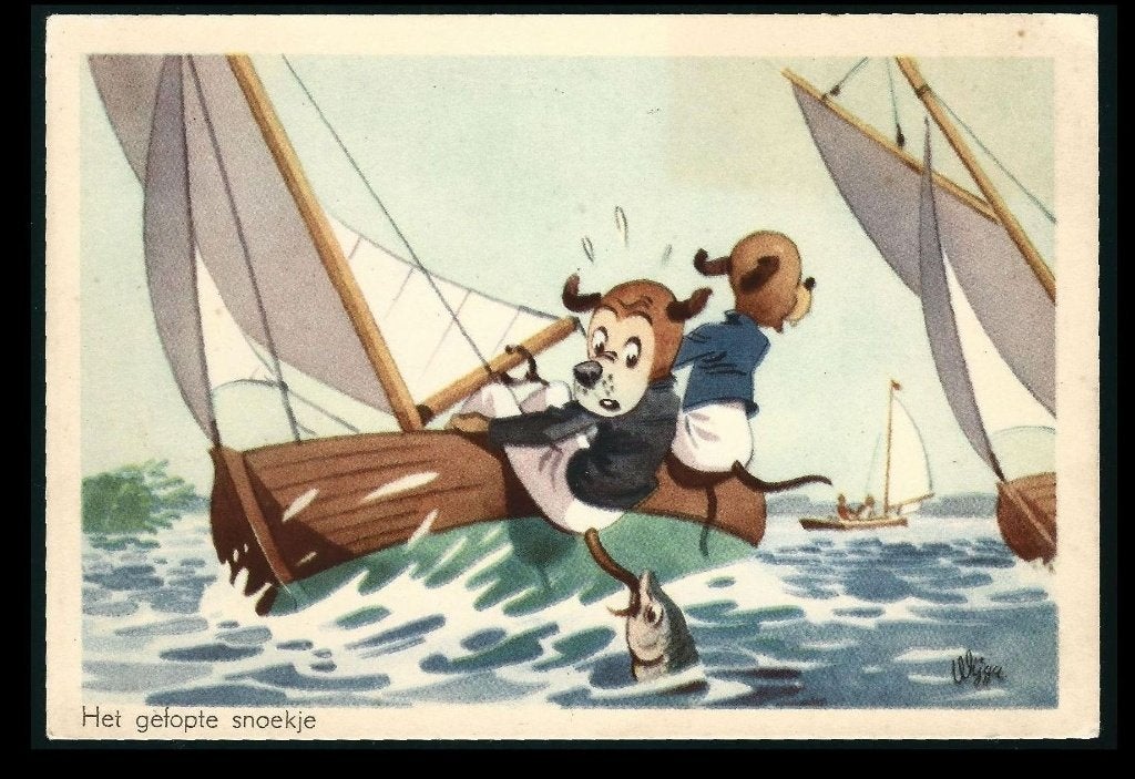 Jan Wijga Dierenserie honden zeilen V19, Ophalen of Verzenden, 1940 tot 1960, Gelopen, Overige thema's