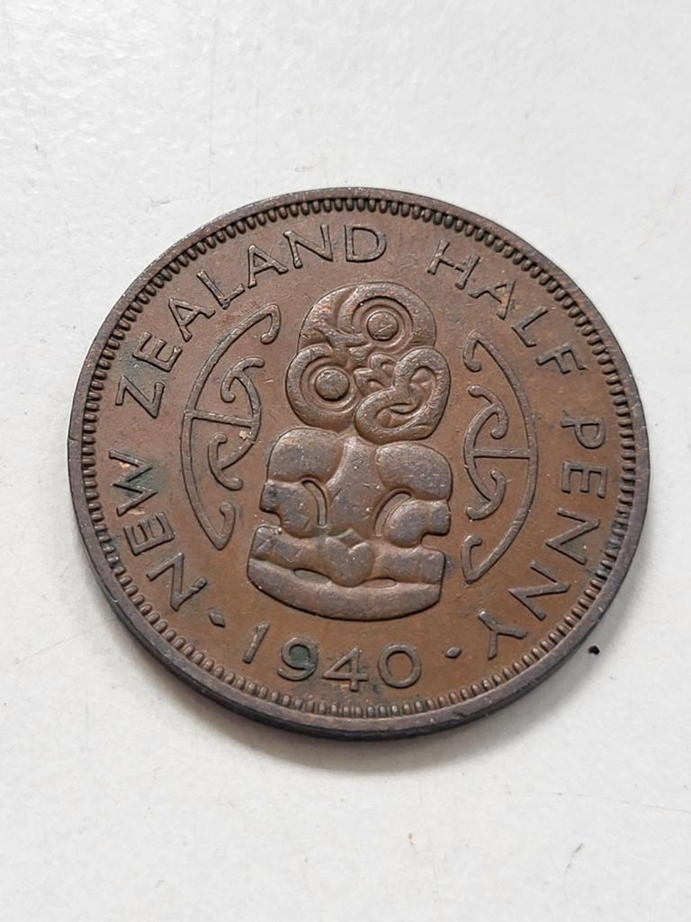 Munt Nieuw-Zeeland Half Penny 1940 - George VI Maori beeld, Ophalen of Verzenden