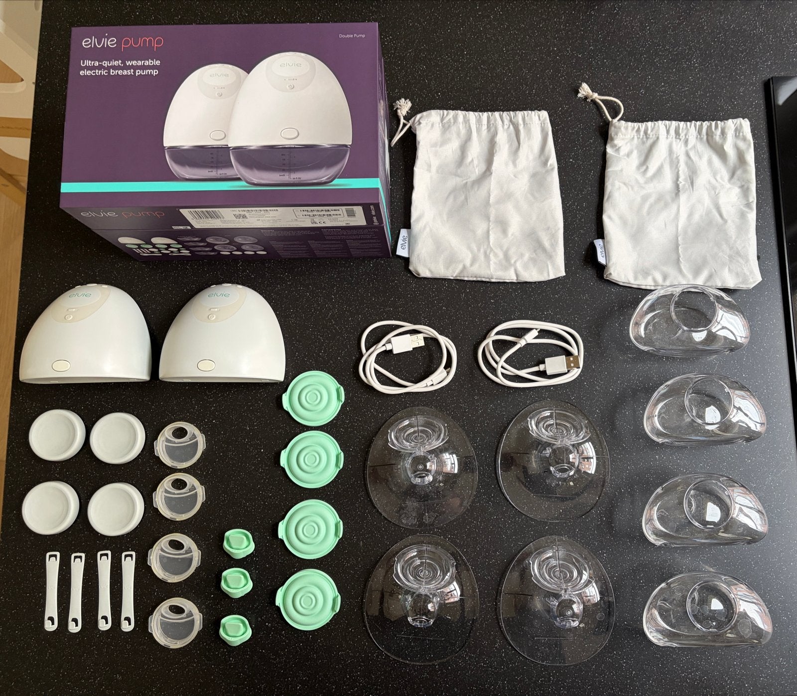 Elvie Pump dubbele borstkolf met extra borstschild & oplader, Ophalen of Verzenden, Gebruikt, Borstkolf