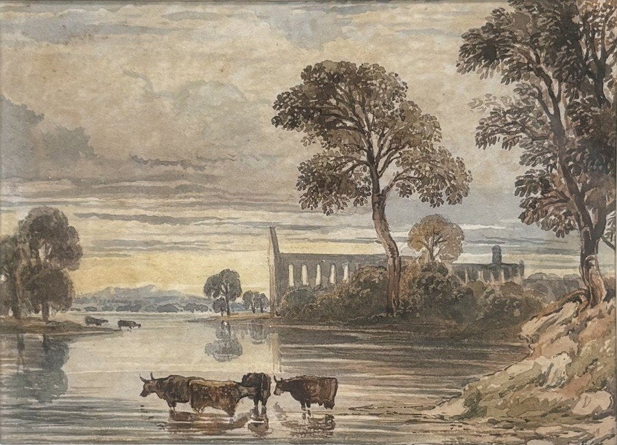 1069. Schilderij – Bolton Abbey Yorkshire, 19e eeuw, Achter glas, Ophalen of Verzenden, Landschap, Aquarel