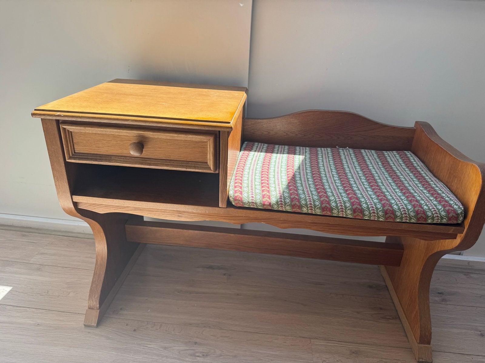 Vintage Telefoonbankje met Lade en Zitting - Hout, Ophalen of Verzenden