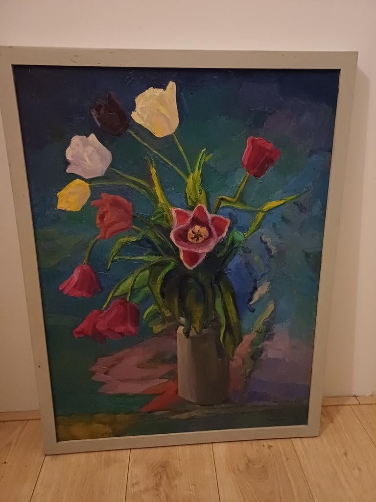Schilderij bloemen in vaas, Antiek en Kunst, Kunst | Schilderijen | Abstract, Ophalen of Verzenden