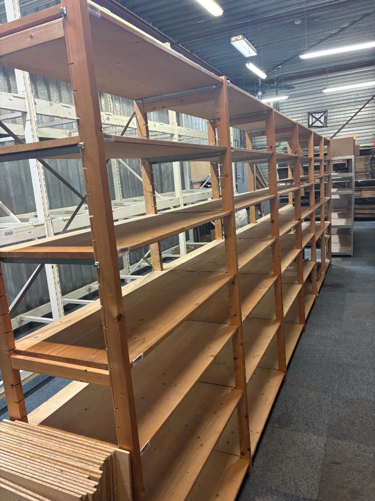 Bruynzeel houten legbordstelling 208 H x 8000 B x 50 D cm, Ophalen
