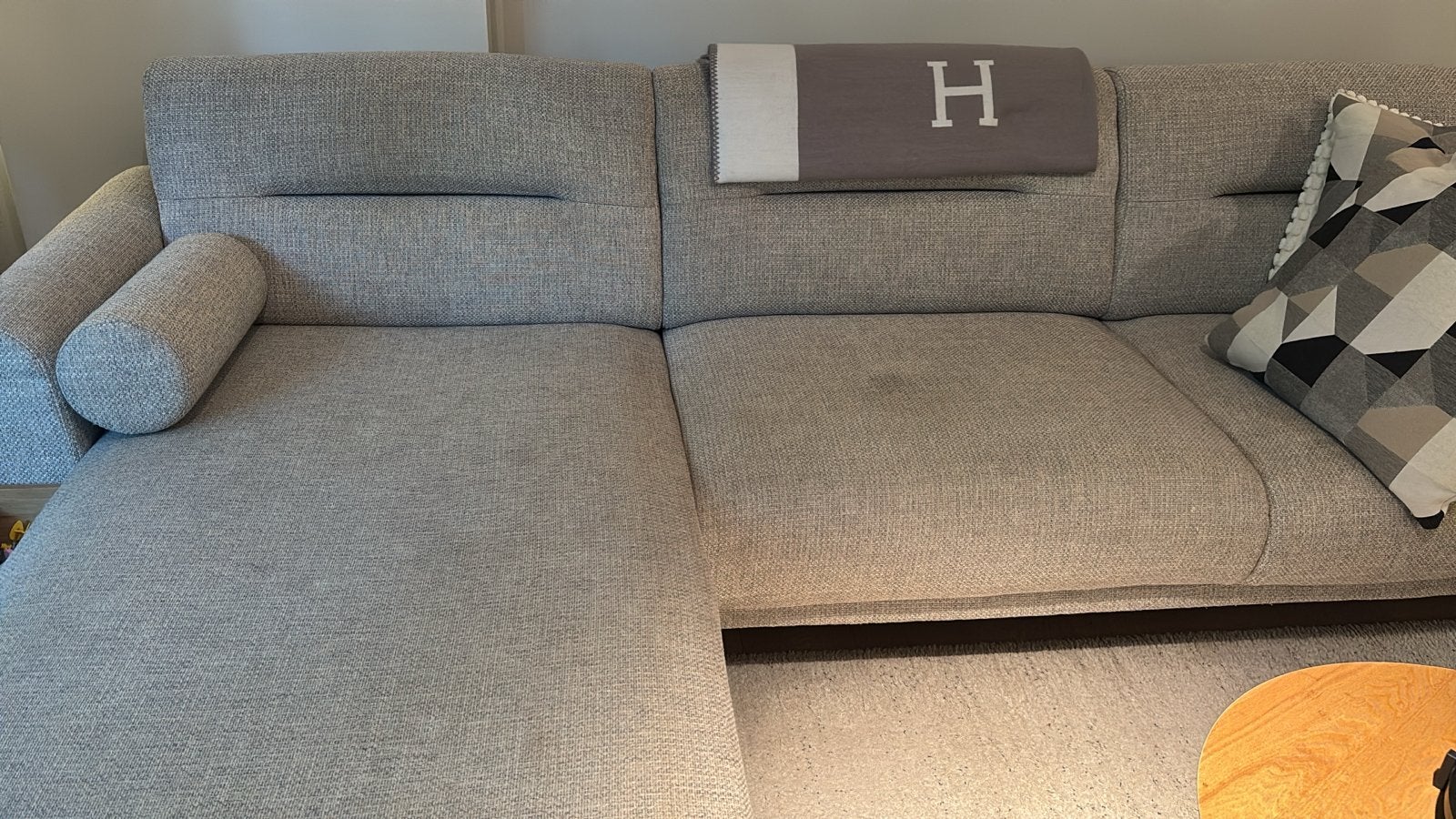 Grijze IKEA Hoekbank op Poten, 3 jaar oud, Ophalen, 250 tot 300 cm, Gebruikt, 100 tot 125 cm