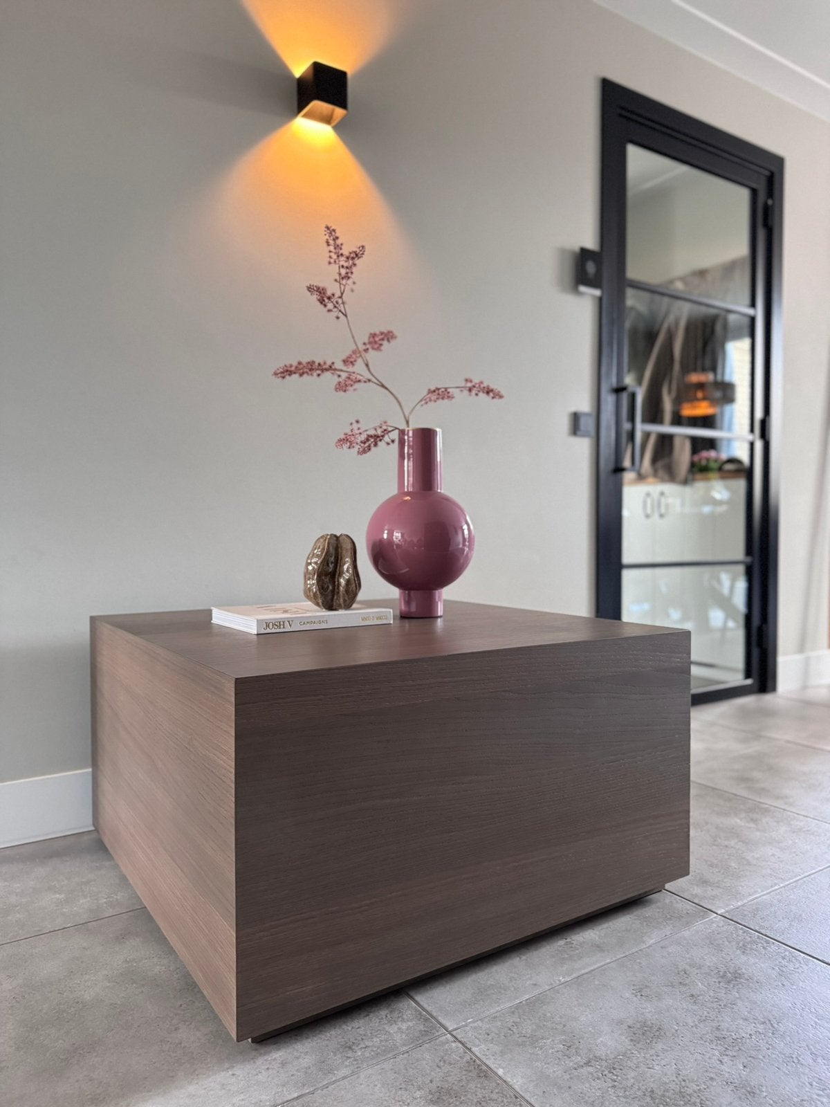 Nieuwe salontafel kubus, Eiken fineer 2K gespoten meubellak, Ophalen, 50 tot 100 cm, Nieuw, 50 tot 100 cm