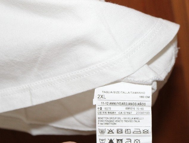 Benetton – Wit T-shirt met roze logo & sterren – 11-12j, United Colors of Benetton, Meisje, Ophalen of Verzenden, Zo goed als nieuw