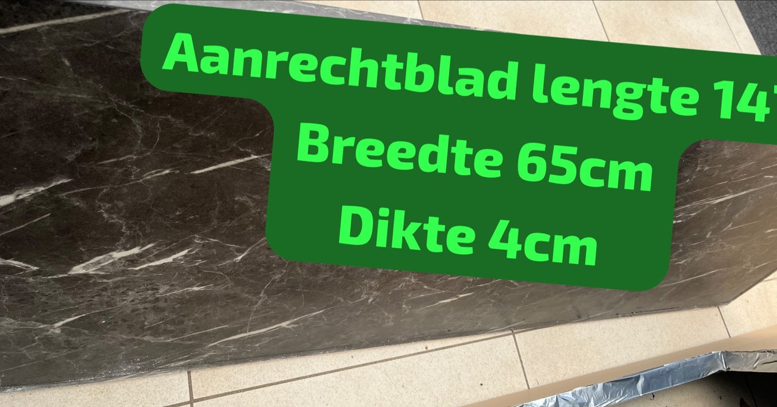 2x Zwart Marmerlook MDF Aanrechtblad, Ophalen, Zwart, 150 tot 200 cm, Zo goed als nieuw