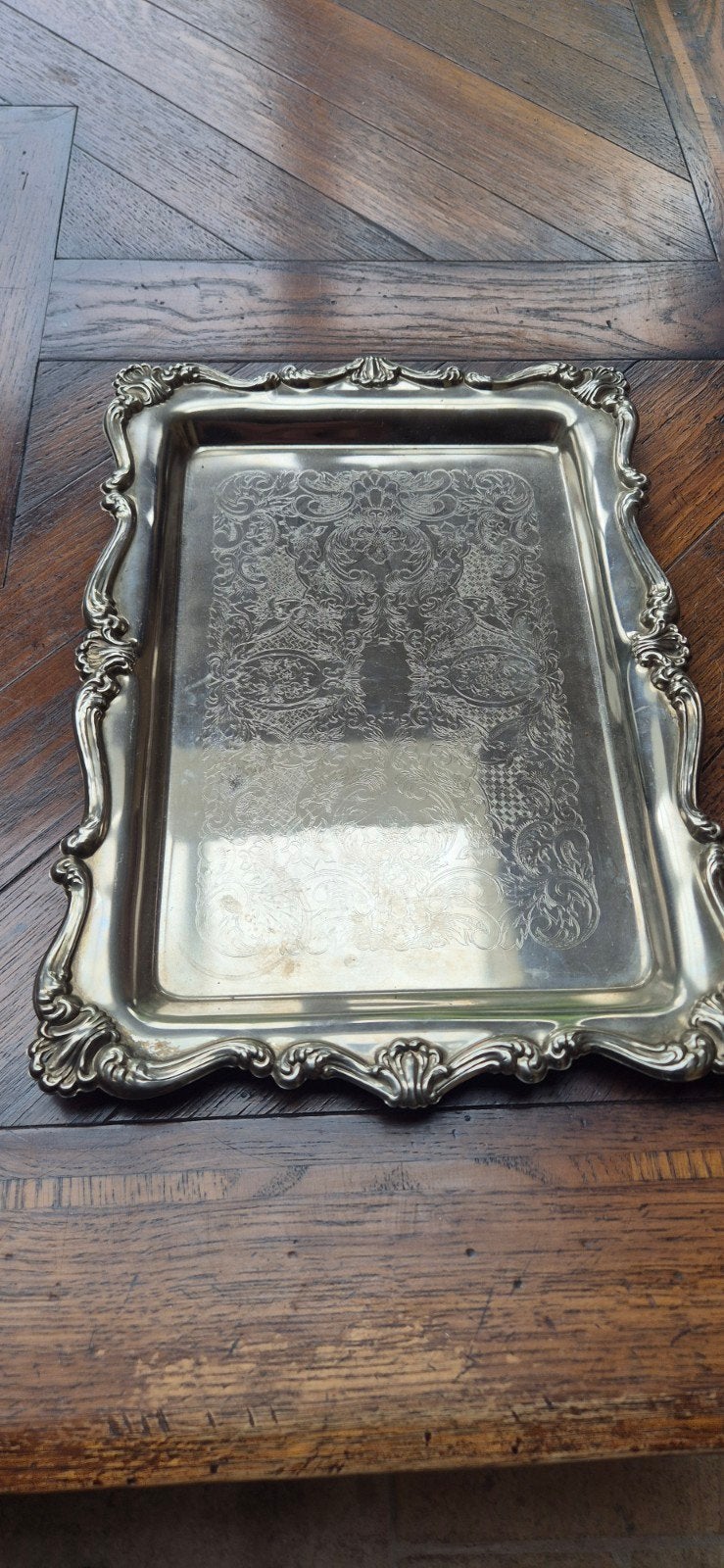 Antiek Verzilverd Dienblad 35x25 cm met Patina, Antiek en Kunst, Antiek | Schalen, Ophalen of Verzenden