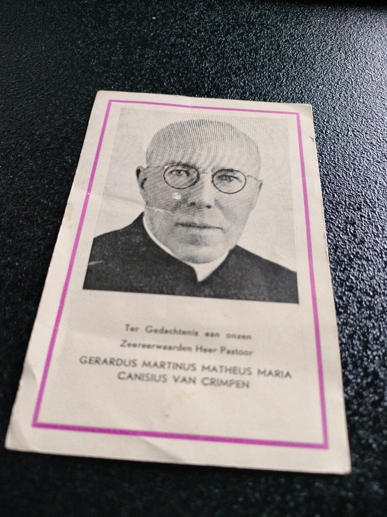 Bidprentje Pastoor van Crimpen Reek Ravenstein Nijmegen, Ophalen of Verzenden, Bidprentje