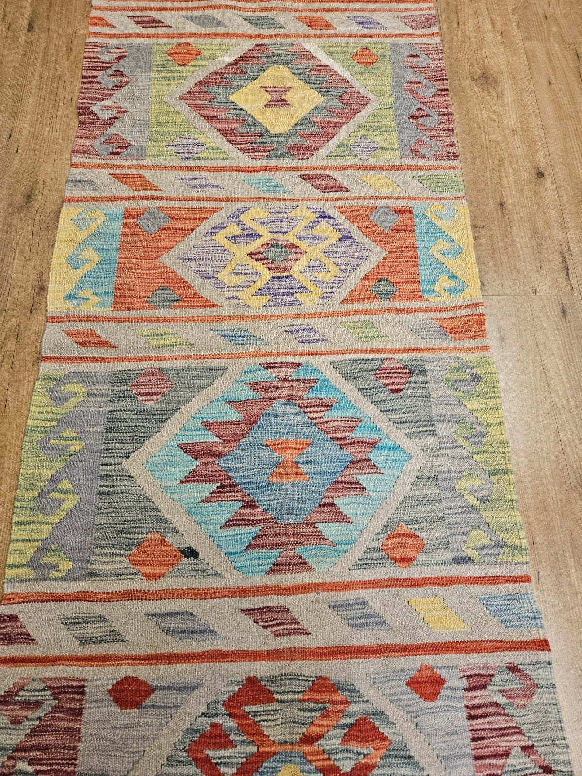 Handgeweven oosterse wollen kelim loper 194x84, Huis en Inrichting, Stoffering | Tapijten en Kleden, Info@SlatsAntiek.nl, Kelim