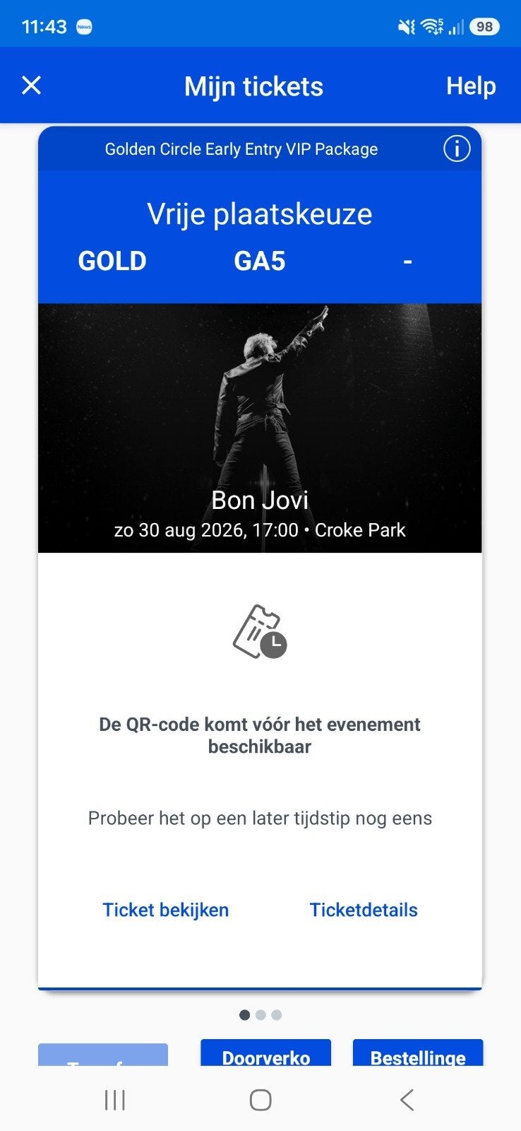 VIP GC tickets Bon Jovi Dublin 30 augustus, Twee personen, Augustus