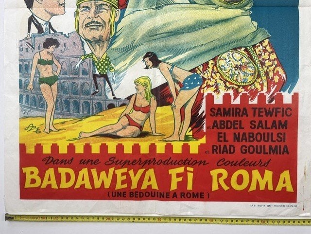 poster Libanese film 'Een bedoeine in Rome' 1965, Ophalen of Verzenden, Zo goed als nieuw, A1 t/m A3, Film en Tv