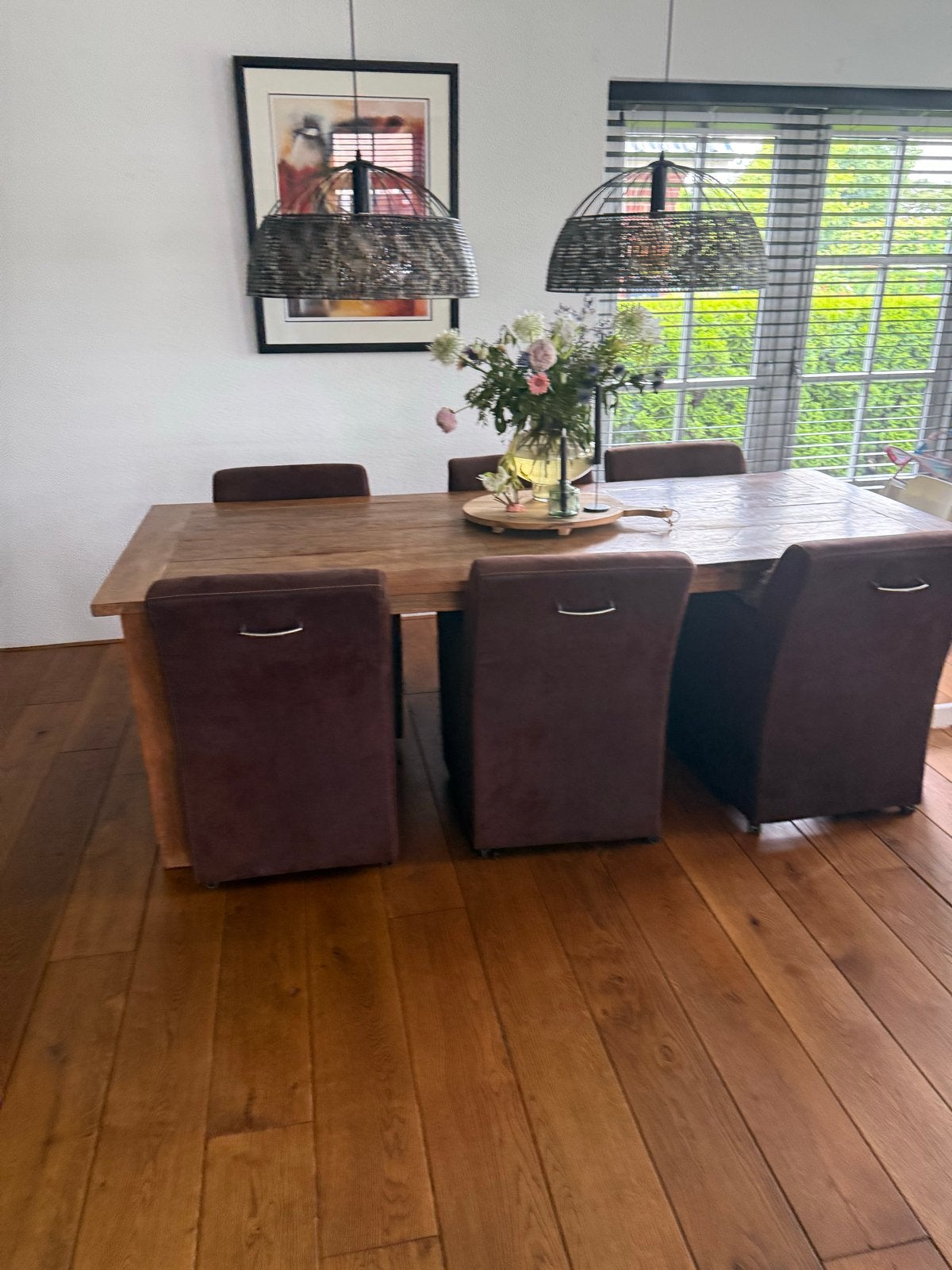 Leren eetkamerstoelen op wieltjes 6, Huis en Inrichting, Stoelen, Ophalen, Gebruikt, Bruin, Leer