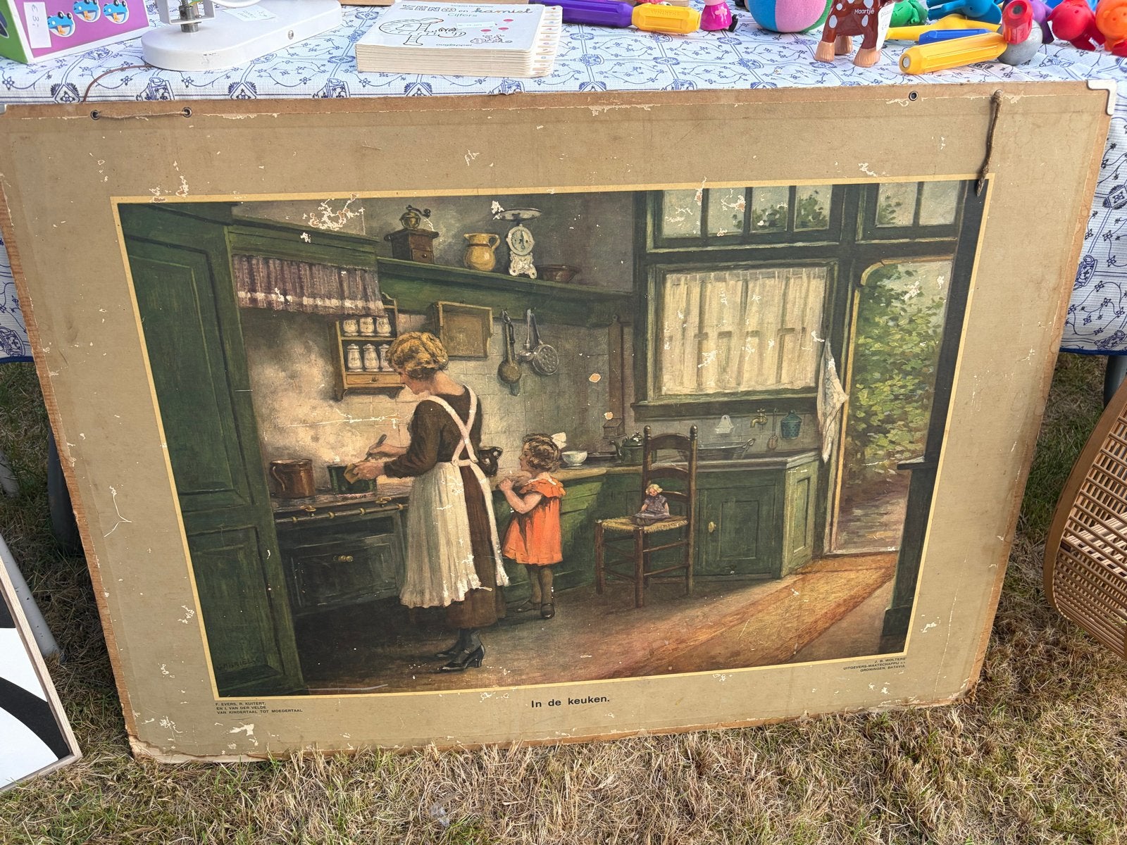 Vintage wandplaat 'In de keuken' - Nostalgische kunst, Ophalen of Verzenden