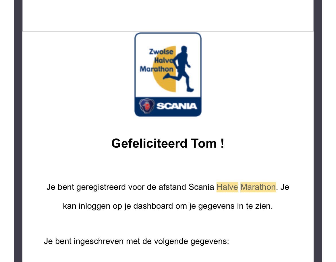 Startbewijs halve marathon Zwolle, Eén persoon, Overige soorten