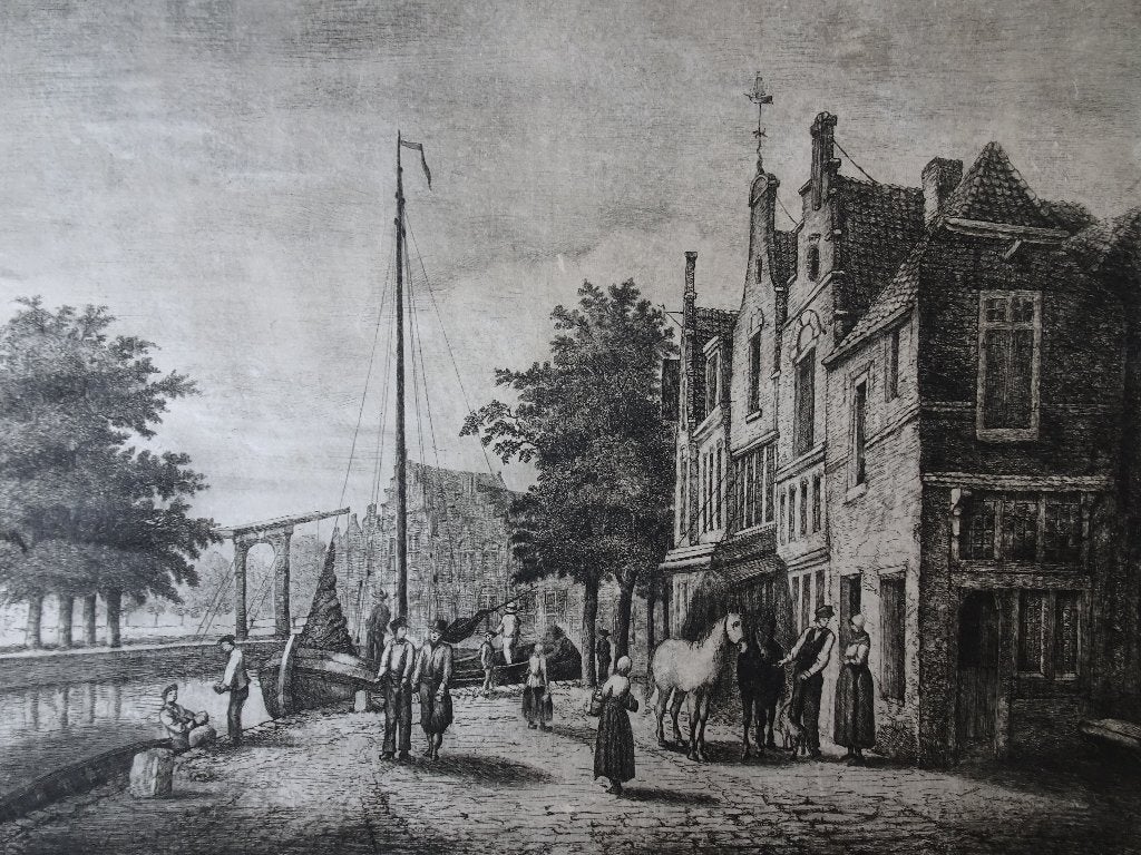 Ets gezicht op Hoorn, EC Rahms, n. C. Springer 1887, Antiek en Kunst, 1800 - 1899, Stadsgezicht, Origineel, Verzenden